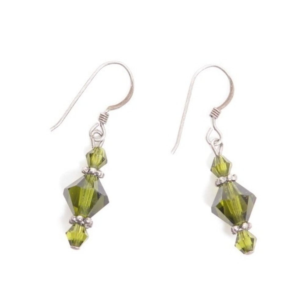 Sterling Silver Green‎ Crystal Dangle Drop Earrings